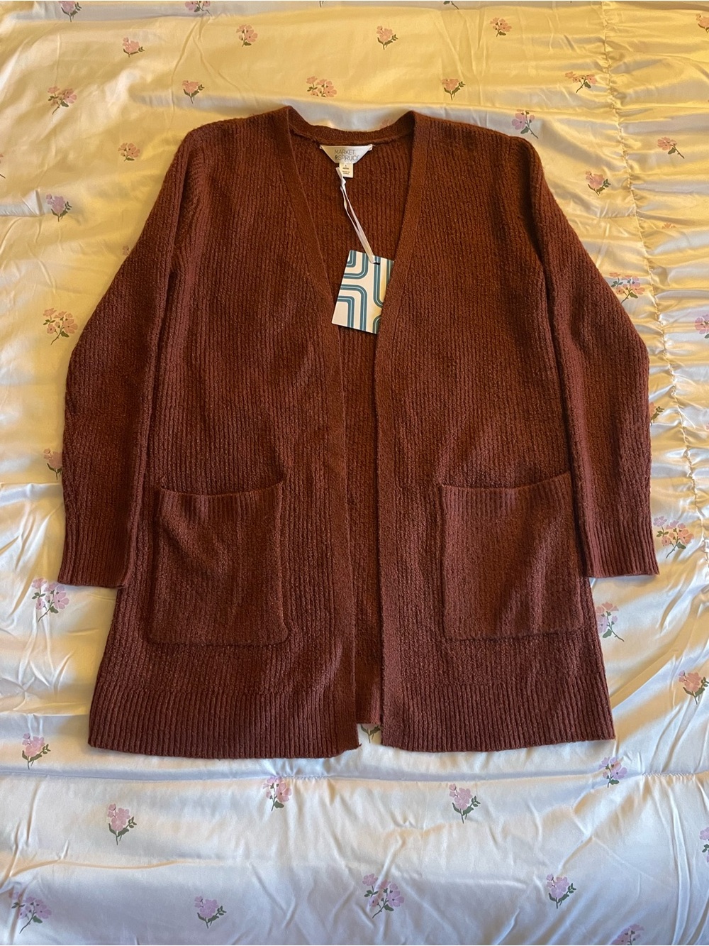 Market & Spruce | Open-Front Rustic Brown Knit Cardigan | Women’s Cardigan | NWT